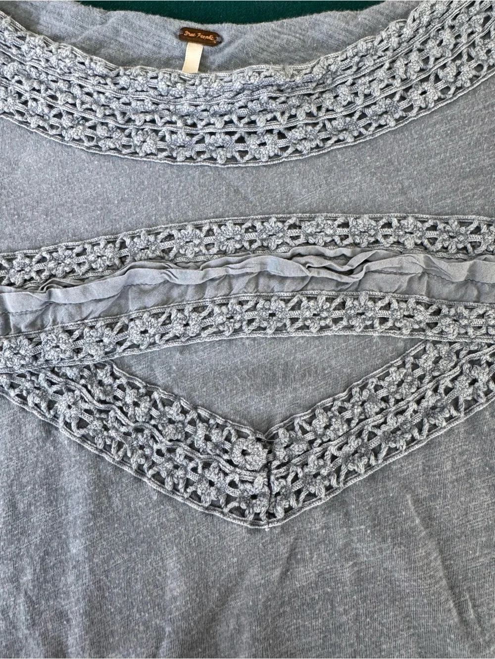 Free People Boy Meets Girl Blue Gray Crochet Lace Top Size Small